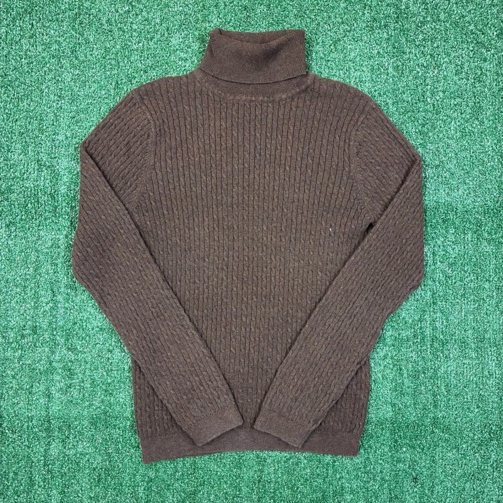 Vintage Pria Turtleneck Sweater Brown Cable Knit Y2K